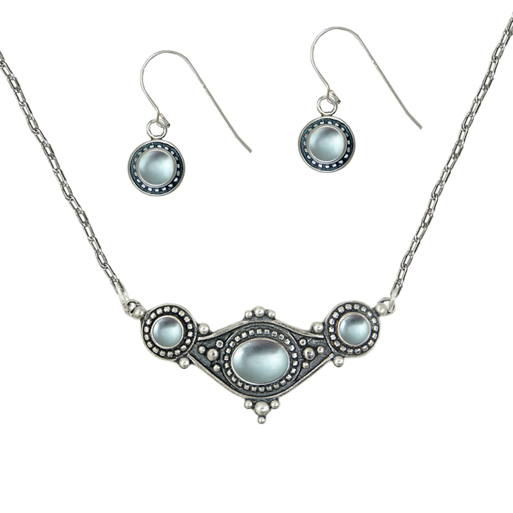 Sterling Silver Designer Necklace Earrings Set in Blue Topaz